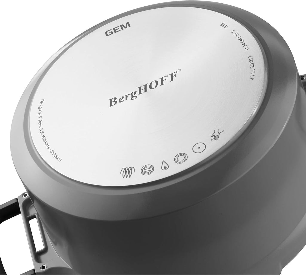BergHOFF GEM Non-stick Sauté Pan 11' 4.9qt., Stay-cool, Detachable Handle, Glass Lid, Ferno-Green, Non-Toxic Coating, Induction Cooktop Ready