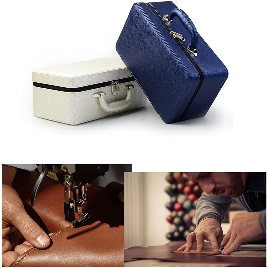 Oirlv Blue Leather Jewelry Box Handmade Travel Jewelry Organizer Storage Case Holder For Girl Lady Earring,Ring,Necklace,Pendant,Watch,Bracelet.(3 layers)
