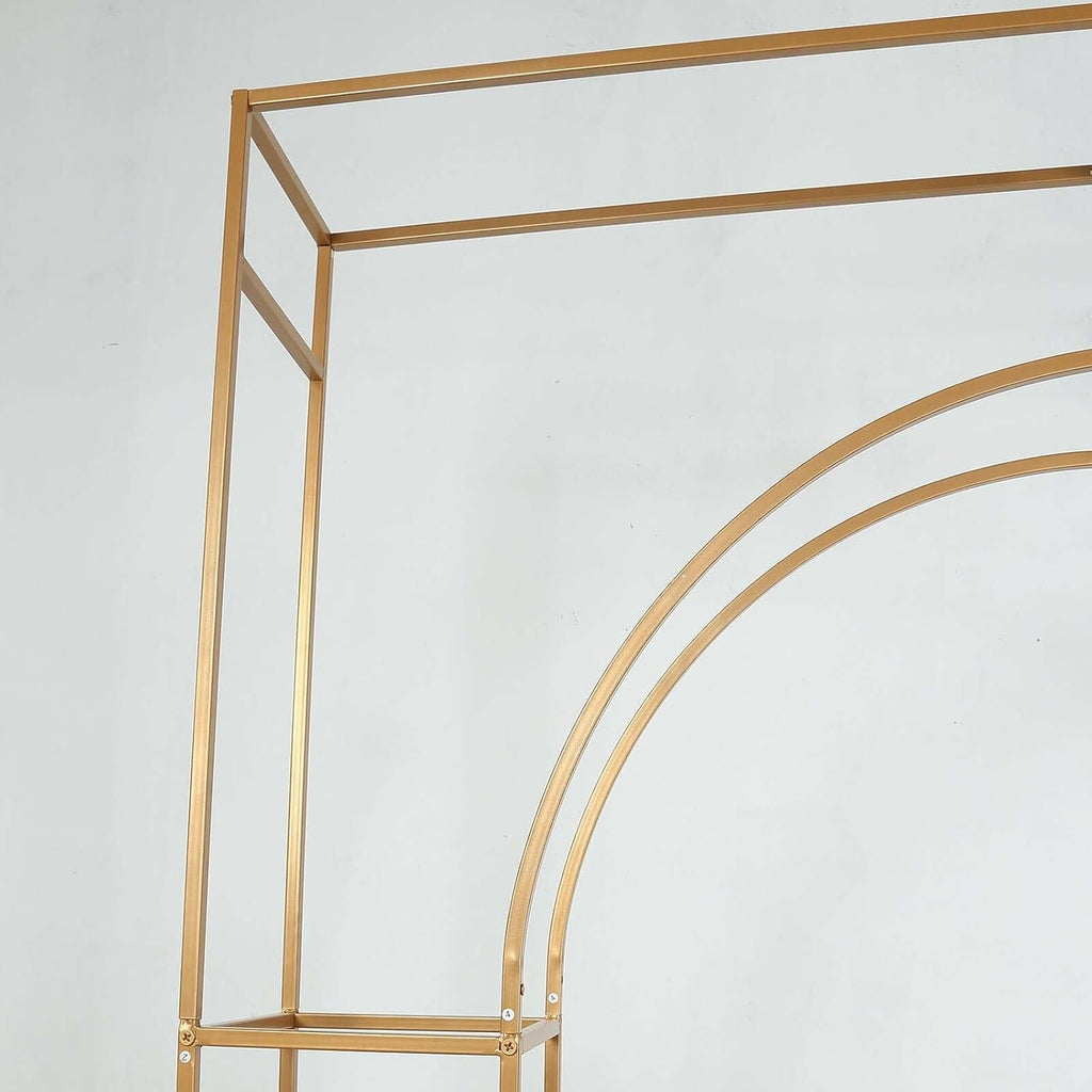 8 Feet Gold Metal Rectangular Wedding Arch in Arc de Triomphe Style | Heavy Duty Golden Backdrop Stand for Party Events Reception Photography Home Decorations Supplies