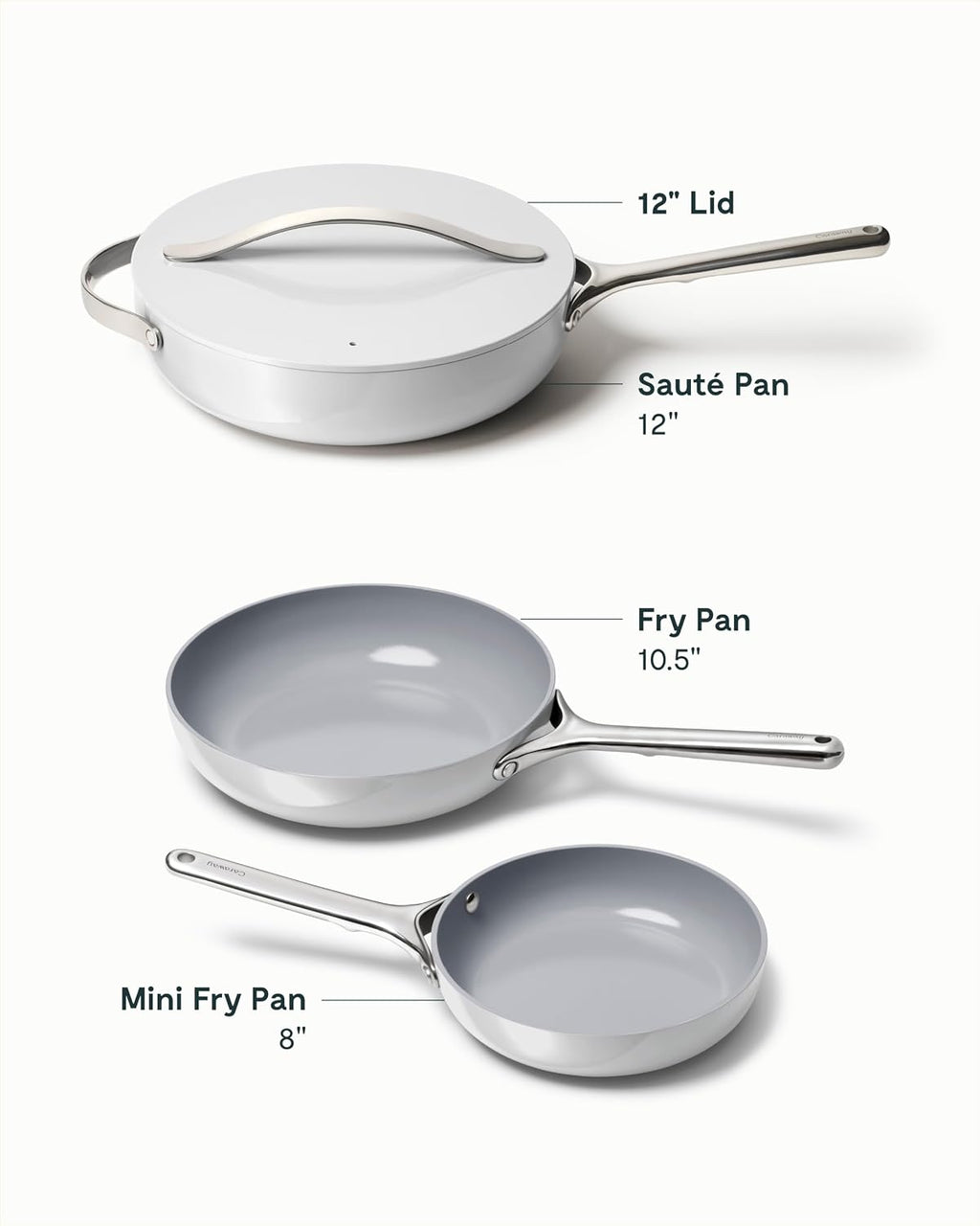 Caraway 4-Piece Fry Pan Set - Non-Stick Frying Pans (10.5' & 8') & Non-Stick Sauté Pan - Non Toxic, PTFE & PFOA Free - Oven Safe & Compatible with All Stovetops (Gas, Electric & Induction) - Gray