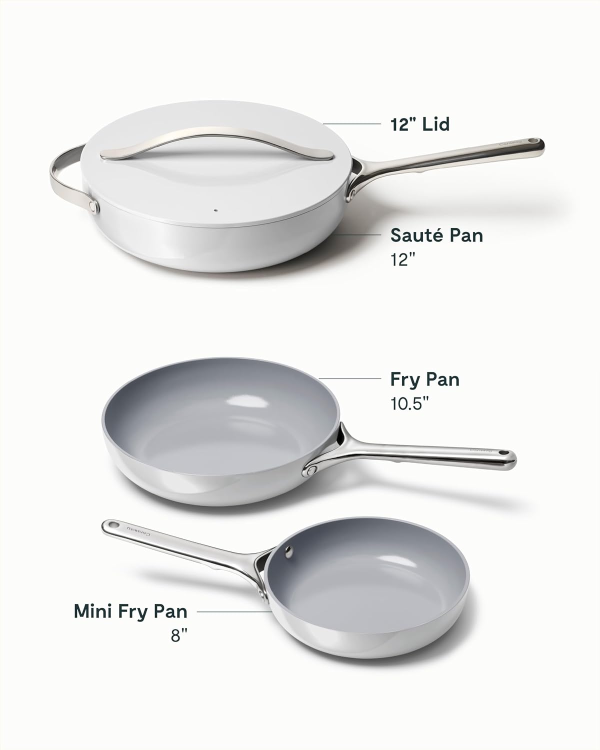 Caraway 4-Piece Fry Pan Set - Non-Stick Frying Pans (10.5' & 8') & Non-Stick Sauté Pan - Non Toxic, PTFE & PFOA Free - Oven Safe & Compatible with All Stovetops (Gas, Electric & Induction) - Gray