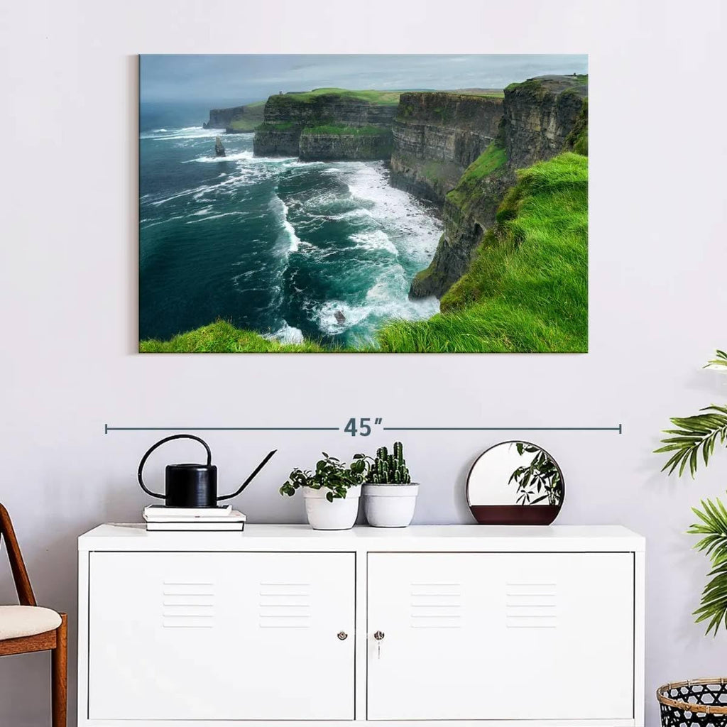 ElephantStock Windy Cliffs Of Moher Canvas - 1 Panel Landscape Photography Decor - Nature Landscape Wall Art - Nature Landscape Wall Art Photography for Living Room - 39' X 26'
