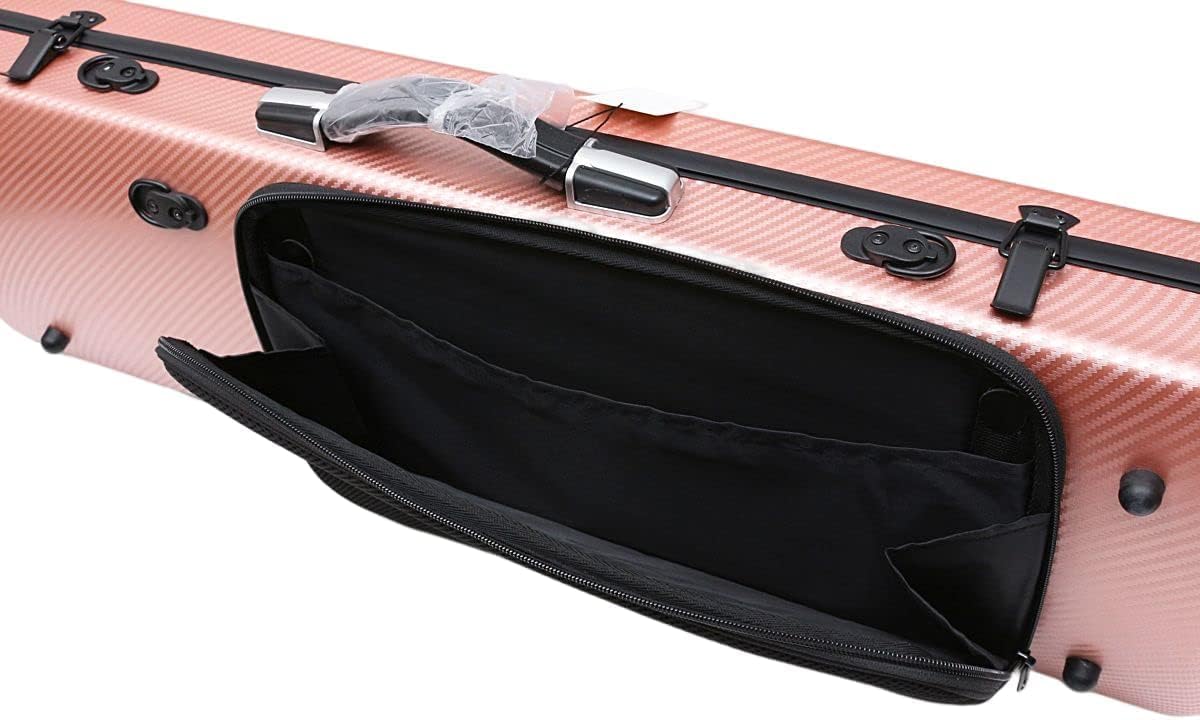 Violin case 4/4 Full size High strength Carbon fiber hard shell Durable handles Internal storage with Backpack straps Music Sheet bag (Rose gold,Buckle lock)