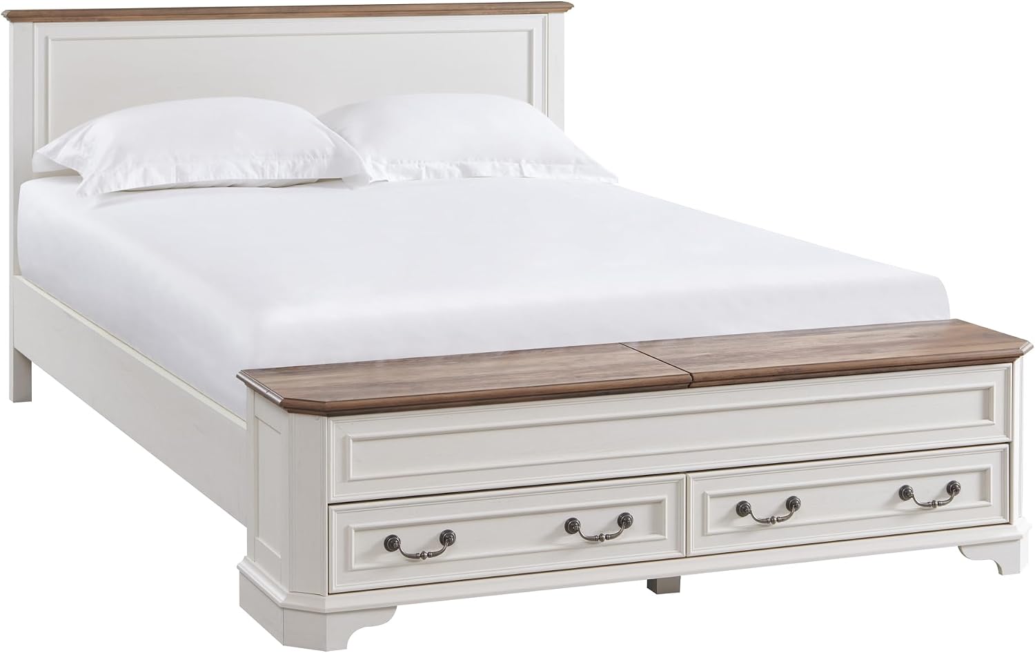 T4TREAM Farmhouse Queen Bed with Headboard and Storage Bench, Rustic Wood Platform Bed with 64' Storage Chest w/ 4 Large Drawer (Antique White)