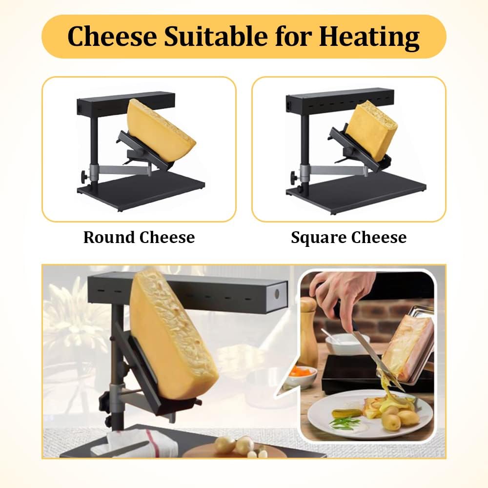 YUEWO Raclette Cheese Melter Commercial Electric Raclette Machine Swiss Dish Maker Demi Melting Warmer for Half Nacho Cheese Wheel Sliced Cheese Adjustable Angle