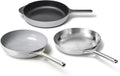 Caraway Fry Pan Sampler Bundle - 10.5' Non-Stick Ceramic Frying Pan, 10.5' Stainless Steel Fry Pan, 10.5' Enameled Cast Iron Skillet - Non Toxic, Oven Safe - Gray