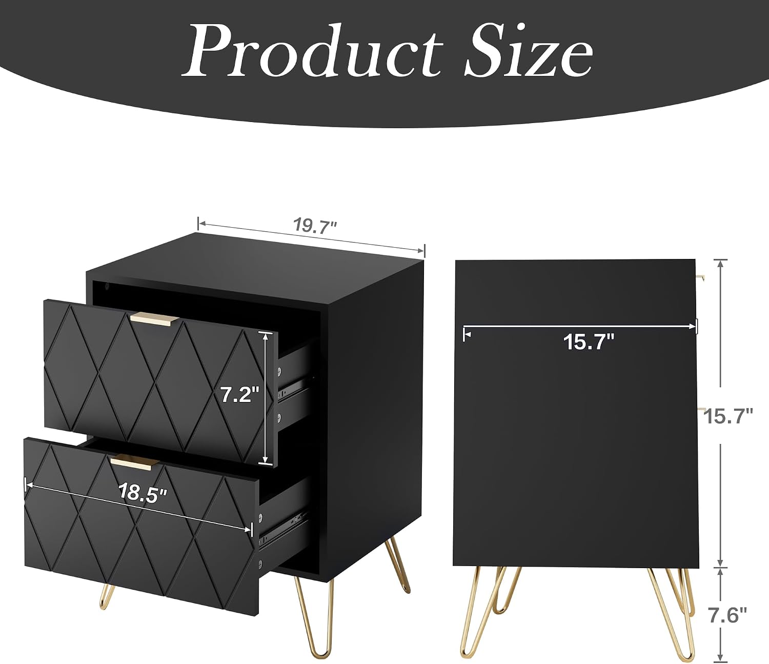 Anbuy Bedroom Sets 3 Piece Black 6 Drawer Dresser and Night Stand Sets for Bedroom, Two Drawers Nightstand Set of 2 & 6 Drawer Dresser Combo 3 Pieces (Black)
