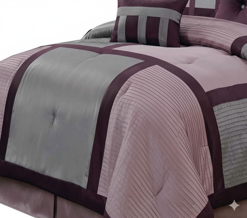 Royal Tradition 8-Piece Bed in a Bag, King Size, Purple Morgan Comforter Set (One Comforter 106' x 92', Two Pillow Shams, Euro Shams, Two Cushions, One Bedskirt) Stylish Bedding