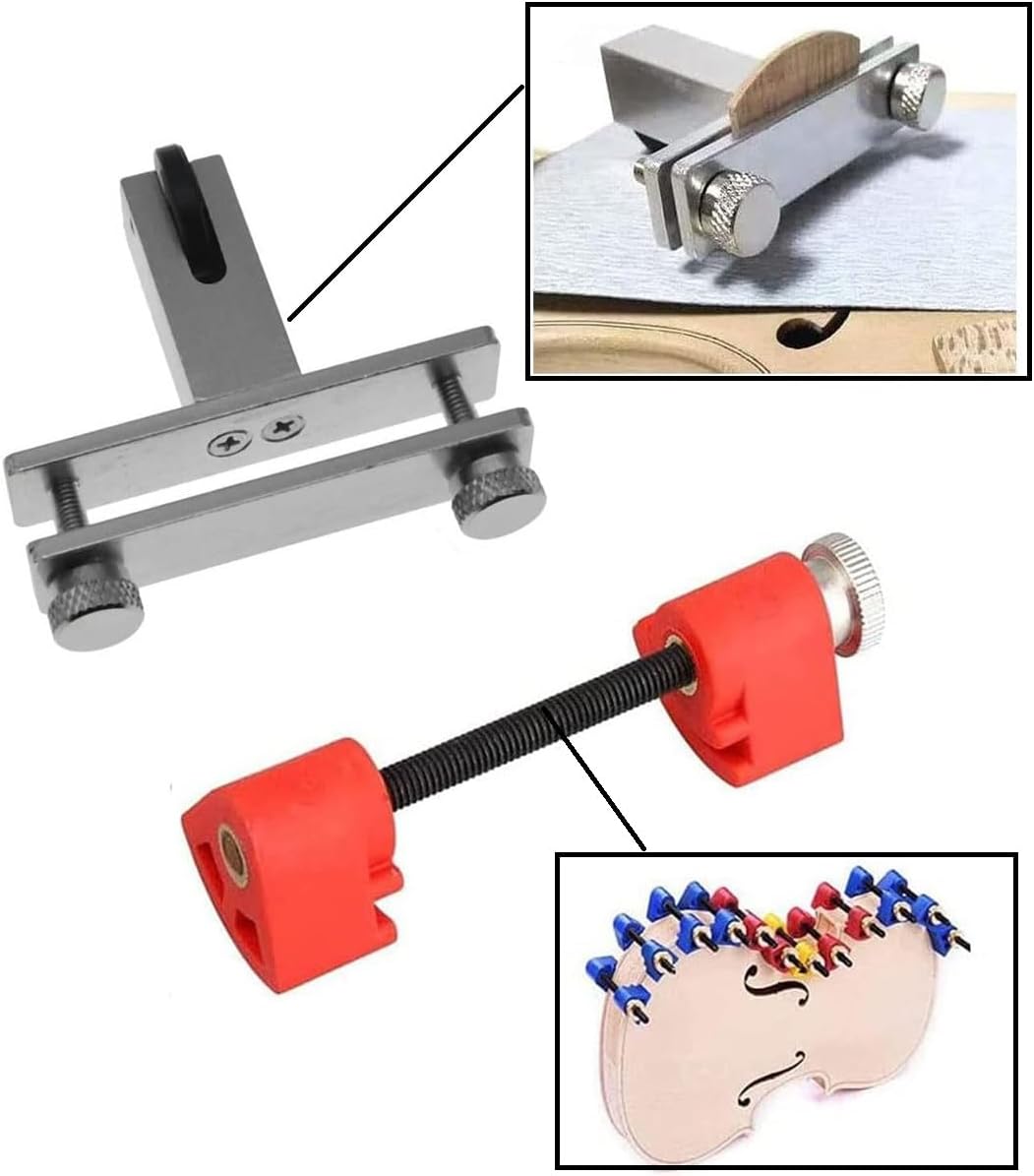 35Pcs Violin Luthier Repair Making Tool Kit, Violin Fingerboard Scraper Set, Purfling Groove Knife Crack Repair Tuning Fork Bridge Clamp Sound Post Fingerboard Template Maintenance Tool