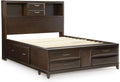 Signature Design by Ashley Vanmore Series Queen Bedframe with Headboard, Storage Drawers and Headboard Cubbies, Casual Contemporary Platform Bed, Dark Brown