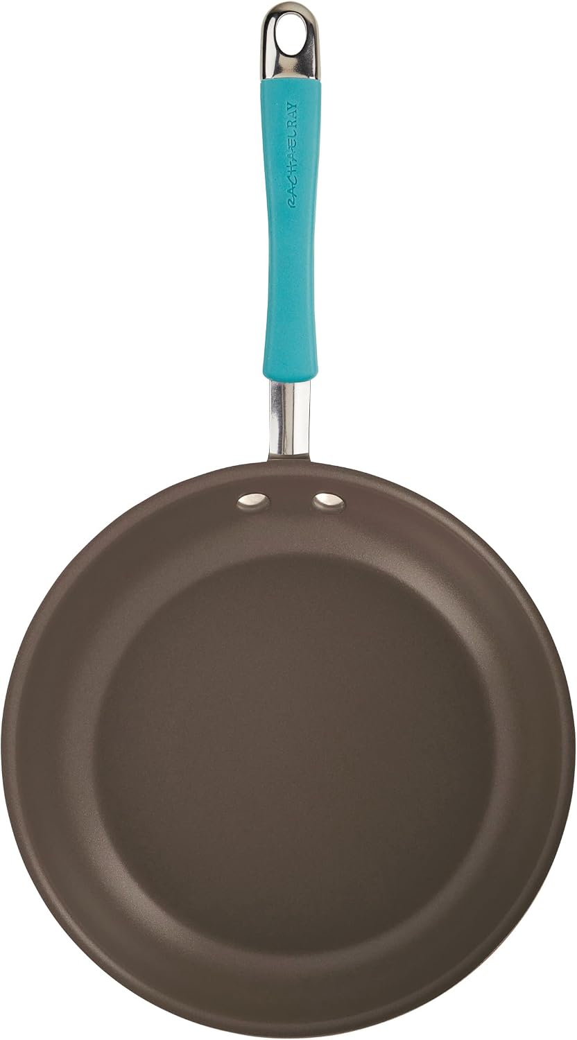 Rachael Ray Cucina Hard Anodized Nonstick Cookware Pots and Pans Set, 12 Piece, Gray with Blue Handles
