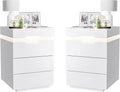 YESHOMY Nightstand with LED Light and Charging Station, Endtable with 3 Drawers, Bedside Table with Large Capacity, for Bedroom, Set of 2, 27.5' Height, White