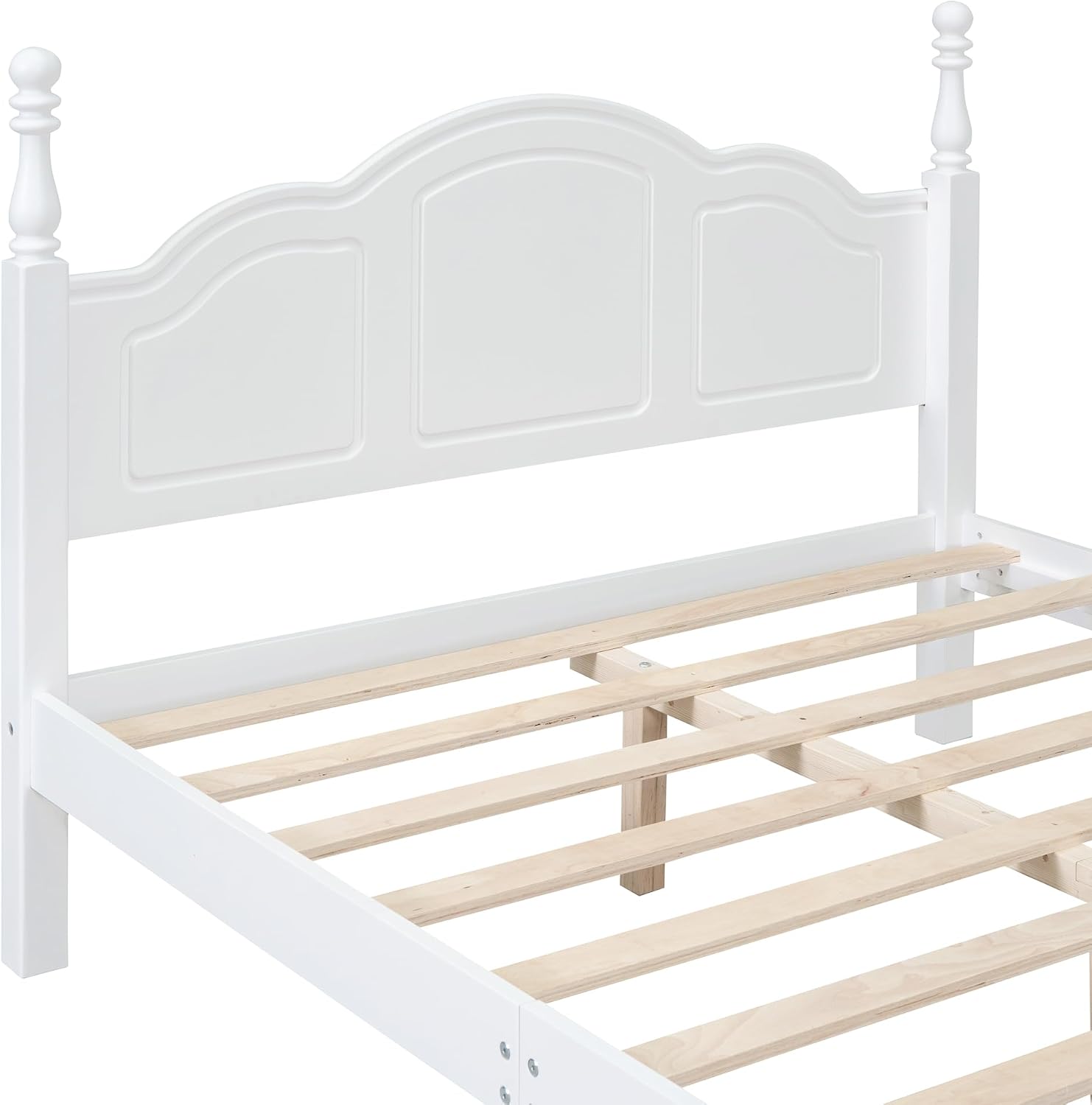 Merax Classic Retro Solid Wood Platform Bed with Headboard, Full Bed Frame/No Box Spring Needed/Easy Assemble White