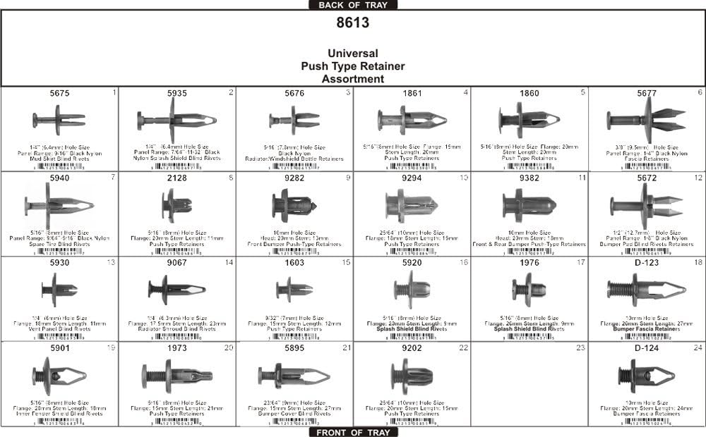 Disco Automotive 8613 Universal Push Type Retainer Assortment