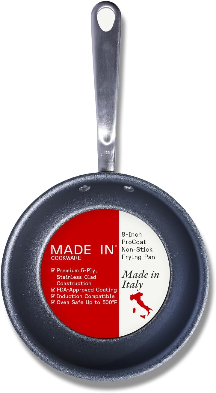 Made In Cookware | ProCoat 8' Non Stick Frying Pan (Graphite) | 5 Ply Stainless Clad Nonstick | Professional Cookware | Crafted in Italy | Induction Compatible