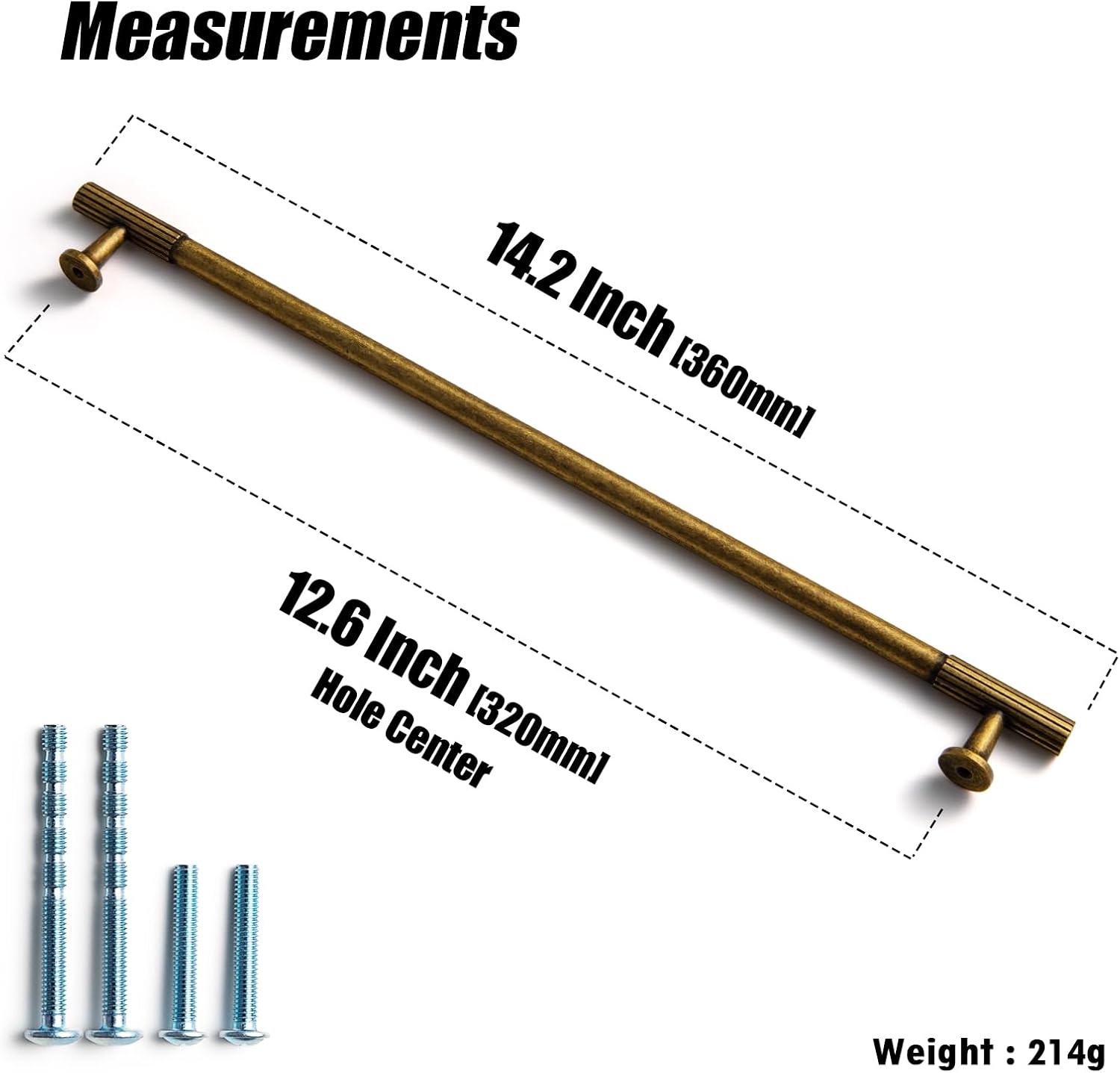 Goo-Ki Vintage Retro Antique Brass Zinc Alloy Cabinet Handles - 12.6''(320mm) Hole Center Striped Decorations Cabinet Pull Hardware for Bedroom, Kitchen, 6 Pack