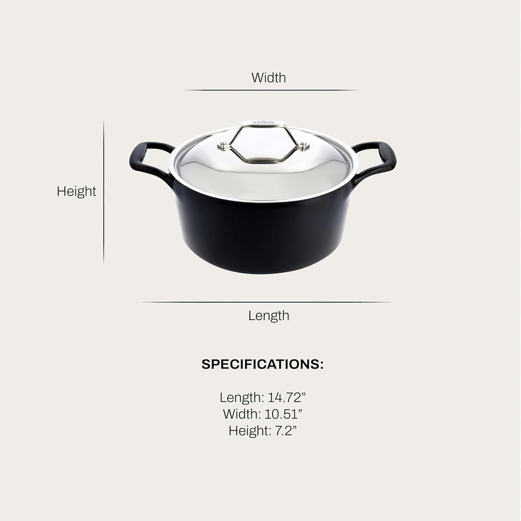 All-Clad Cast Iron Stockpot, 6 Qt Enameled Cast Iron Dutch Oven with Lid, Grill, Oven Safe up to 650F, Pot Compatible with All Stovetops (Gas, Electric & Induction), Easy-Clean, Cookware, Black