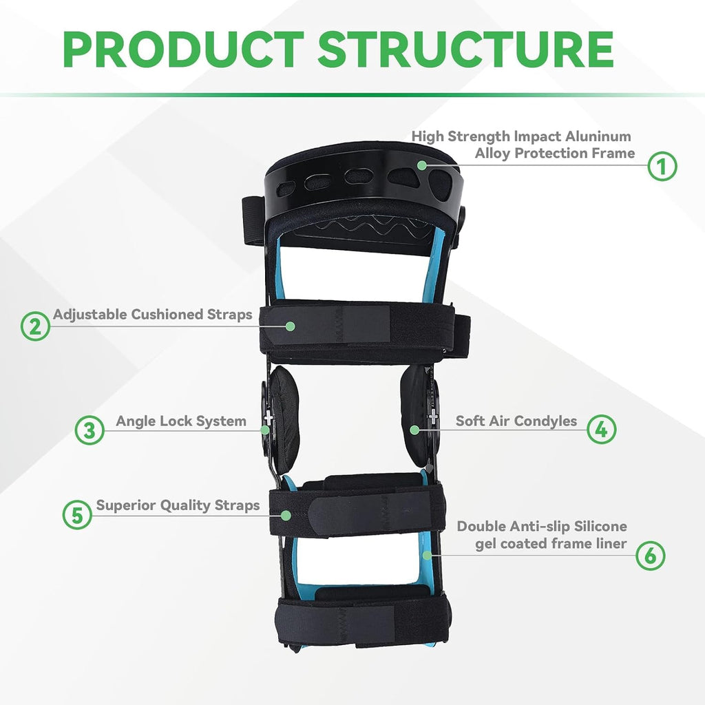 Orthomen ACL Functional Knee Brace for MCL PCL Meniscus Ligament Sports Injuries, Relief from Knee Joint Pain with Side Stabilizer for Men & Women (XL/Right)