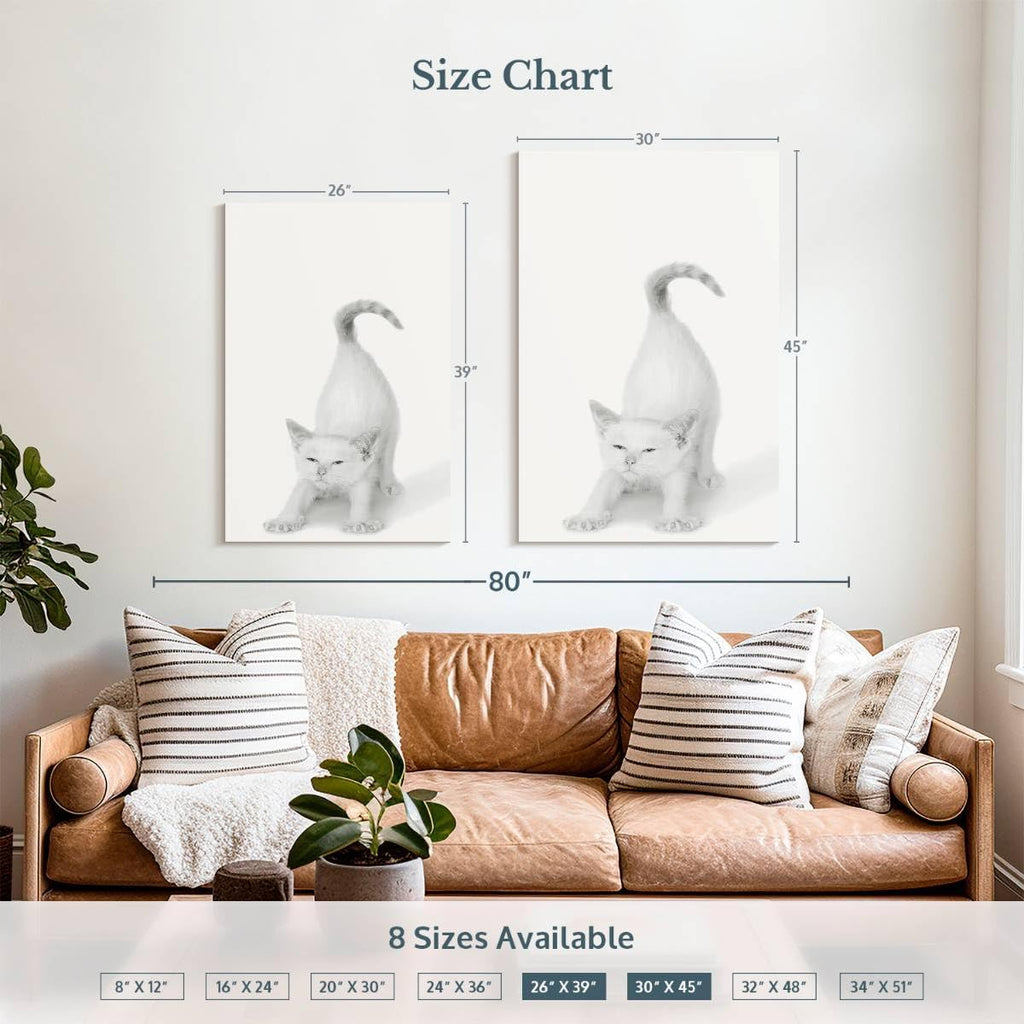 ElephantStock - Bonjour Kitty Wall Art - Vertical Canvas Wall Art - Living Room Wall Decor - Photography Cat Canvas Art - White And Gray Decor by Jon Bertelli - 26' x 39'