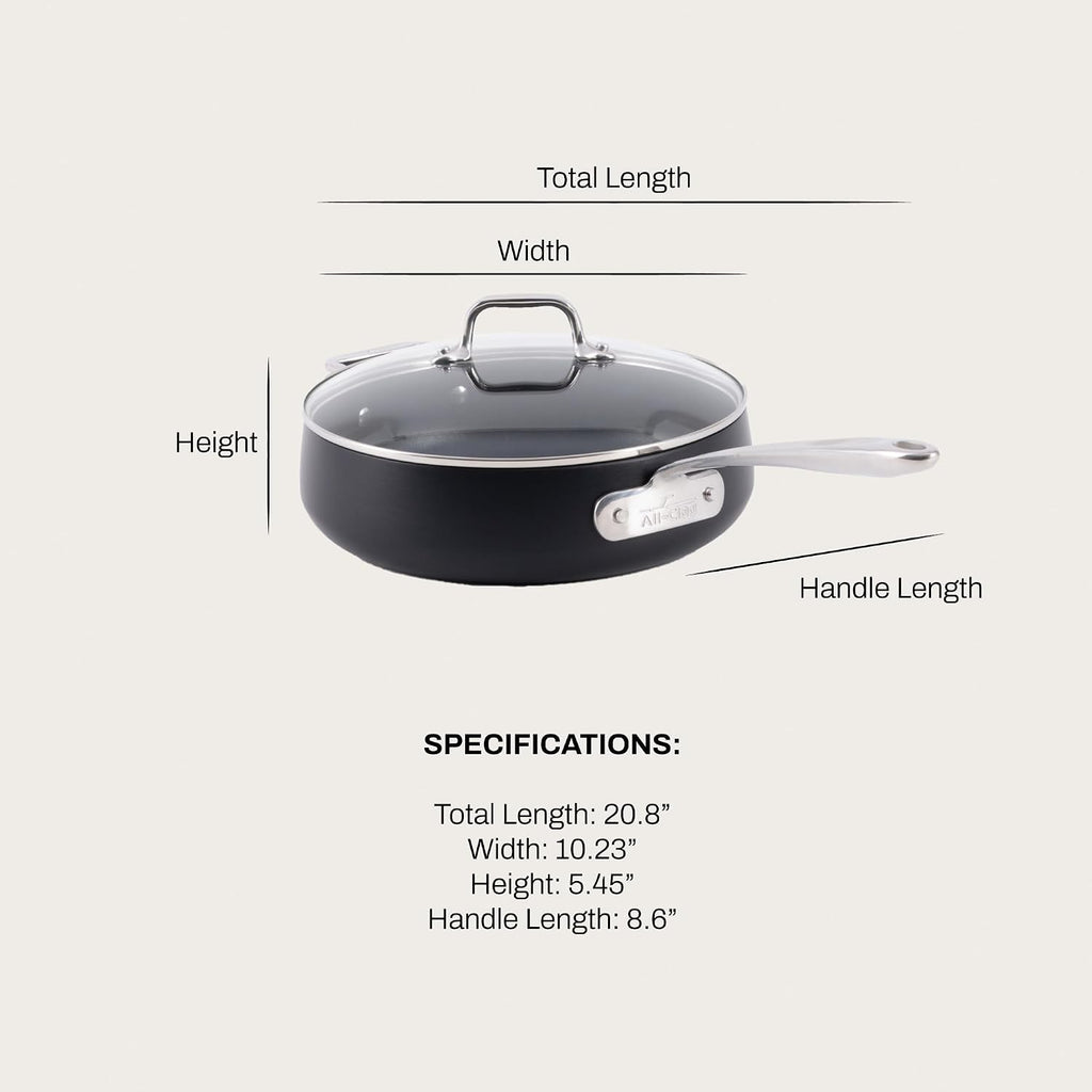 All-Clad HA1 Expert Hard Anodized Nonstick Sauté Pan with Lid (4 Qt, 12') Dishwasher-Friendly, Oven-Safe Up to 500°F & Compatible with All Stovetops (Gas, Electric & Induction) - Black