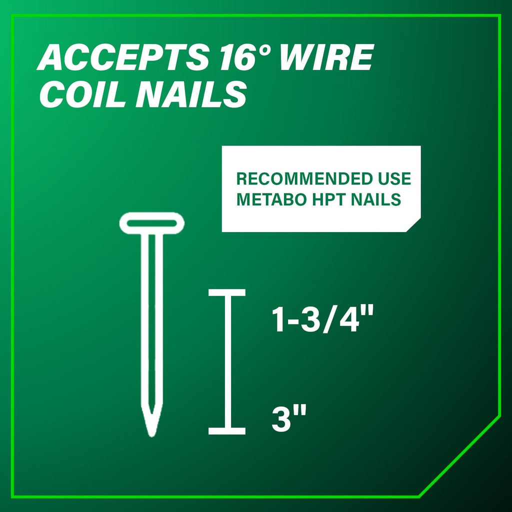 Metabo HPT Siding/Light Framing Coil Nailer, Pro-Preferred Pneumatic Power Nailers for Versatile Siding and Framing Tasks, Tool For 16° Wire 1-3/4'-3' and 15° Plastic to 1-3/4' - 2/14' Nails, NV75A5