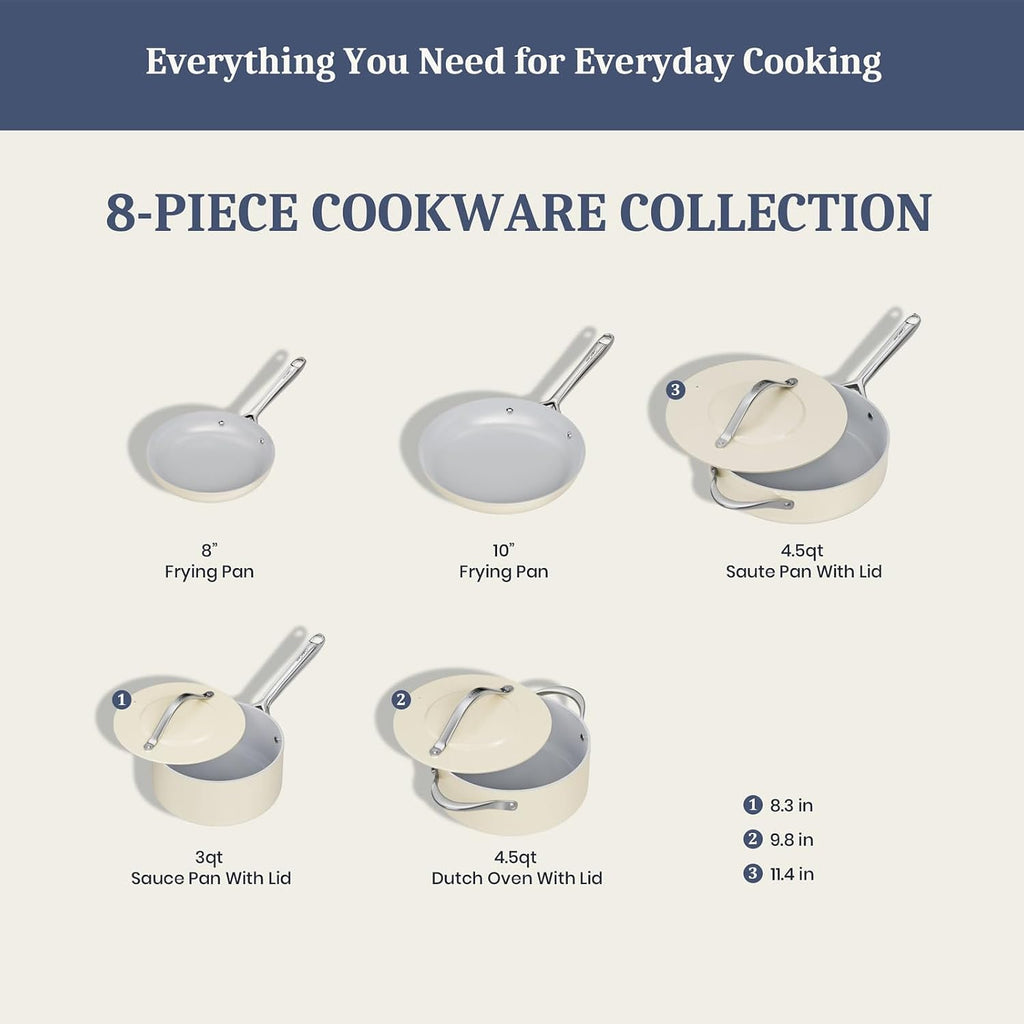 CookinCraze Ceramic Cookware Set, Pots and Pans Set Nonstick with Lid PFAS & PFOA Free, Induction Compatible Oven Safe Up to 500°F Even Heat Distribution, Cream