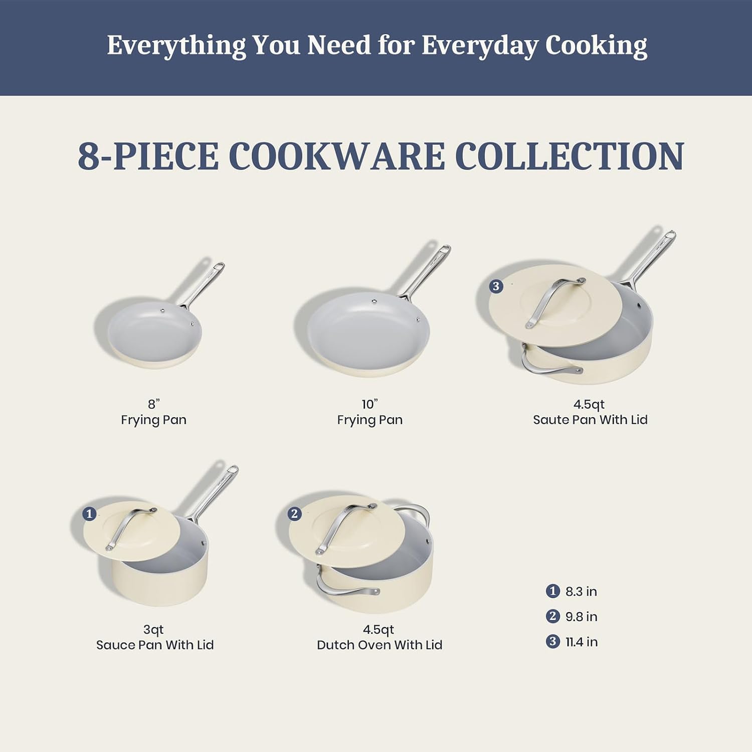CookinCraze Ceramic Cookware Set, Pots and Pans Set Nonstick with Lid PFAS & PFOA Free, Induction Compatible Oven Safe Up to 500°F Even Heat Distribution, Cream