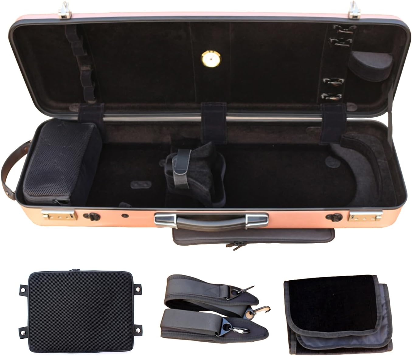 Violin case 4/4 Full size High strength Carbon fiber hard shell Durable handles Internal storage with Backpack straps Music Sheet bag (Rose with Lock)