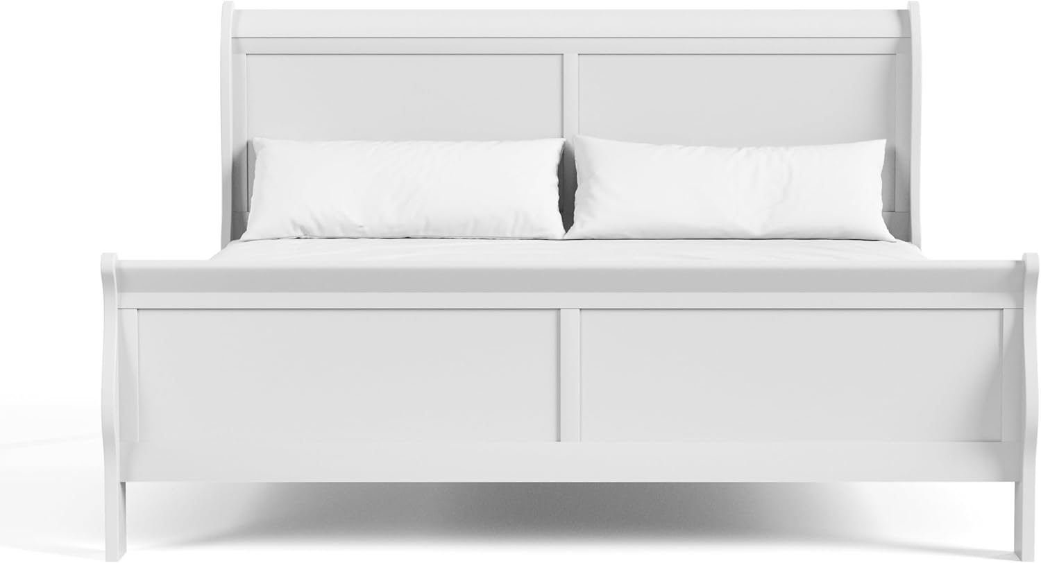 Furniture of America Arabella Traditional Solid Wood 3 Piece Bedroom Set, King Bed Frame, Nightstand, and Chest, Chic Sleigh Design Bedframe with Headboard and Footboard, Box Spring Needed, White