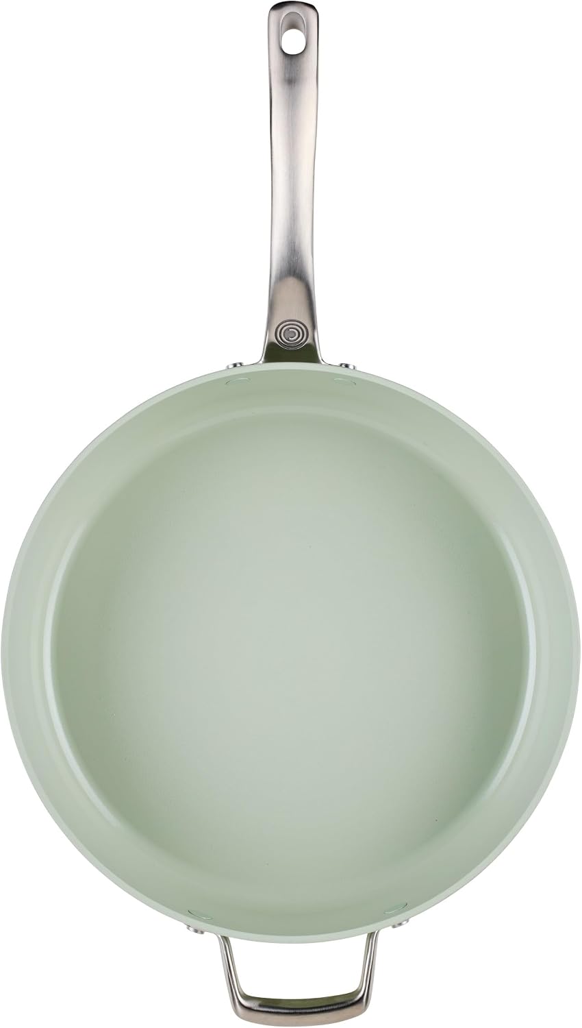 Circulon Halo with LaserDefense Ceramic Nonstick Saute Pan, Helper Handle and Lid, Made without PFAS, Compatible with All Stovetops, Dishwasher & Oven Safe, 5 Quart Multipurpose Nonstick Pan, Sage