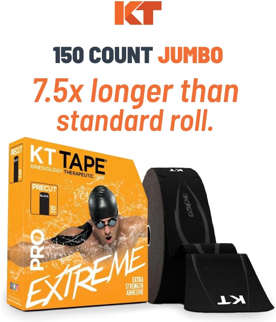 KT Tape PRO Extreme, Synthetic Jumbo Kinesiology Athletic Tape, 150 Count, 10' Precut Strips, Titan Tan