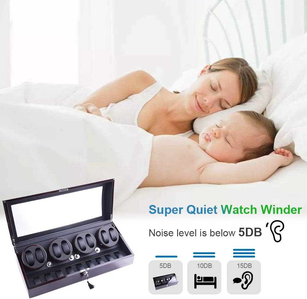 XTELARY Automatic Watch Winder, Watch Winders with 8 Winder Positions, 9 Storage Spaces, Super Quiet Motor, 4 Rotation Modes, and Dual Power Supply for Men and Women Watches