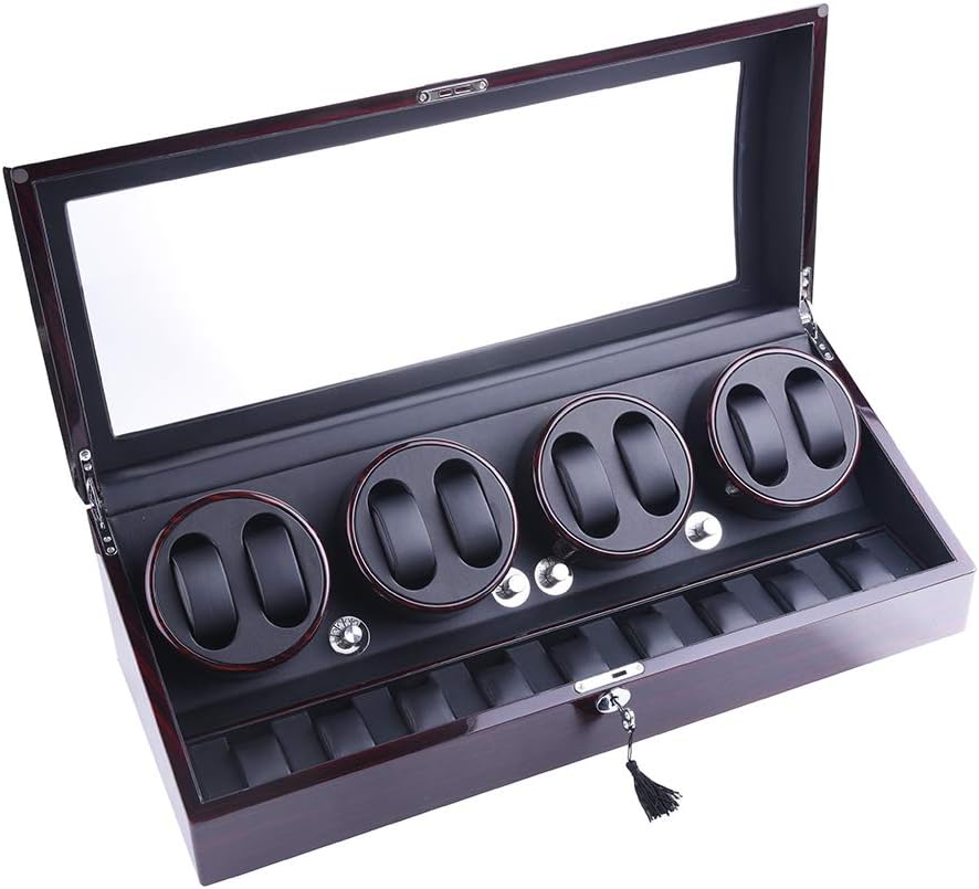 XTELARY Automatic Watch Winder, Watch Winders with 8 Winder Positions, 9 Storage Spaces, Super Quiet Motor, 4 Rotation Modes, and Dual Power Supply for Men and Women Watches