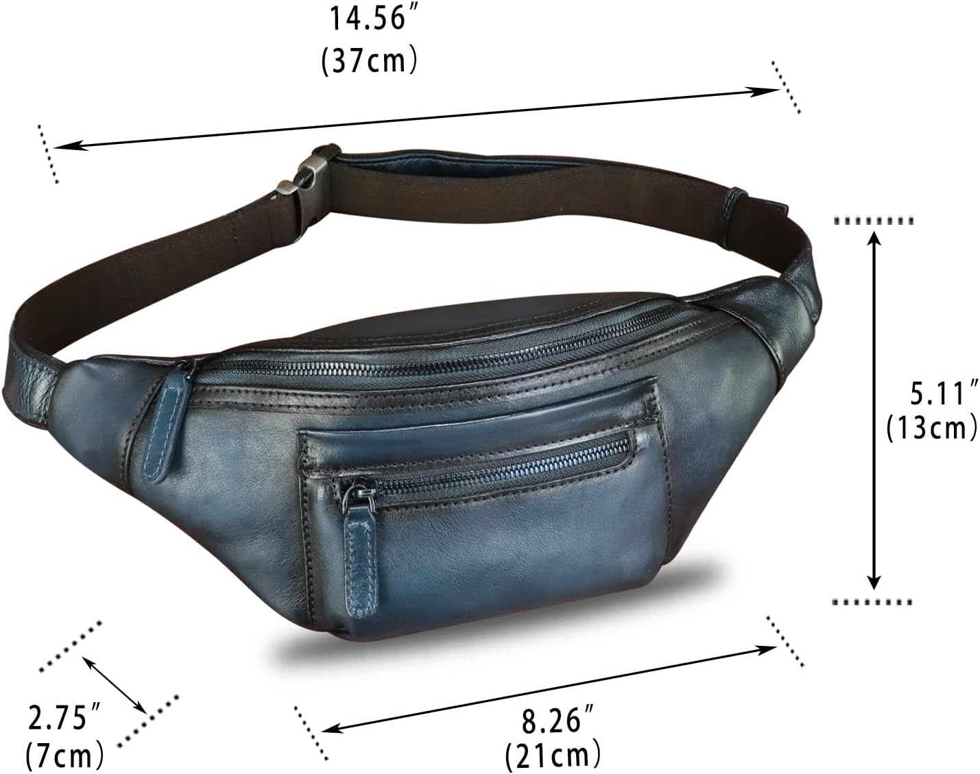Genuine Leather Fanny Pack for Men and Women Vintage Handmade Leather Waist Bag Sling Backpack Hip Purse Crossbody Bag (Blue)
