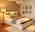 EnHomee Full Size Bed Frame with Storage, Full Bed Frame with 4 Drawers Charging Port & LED,Bed Frame with Headboard Built in Charging Station,No Box Spring Needed,NO Noise,White with Grain Marks