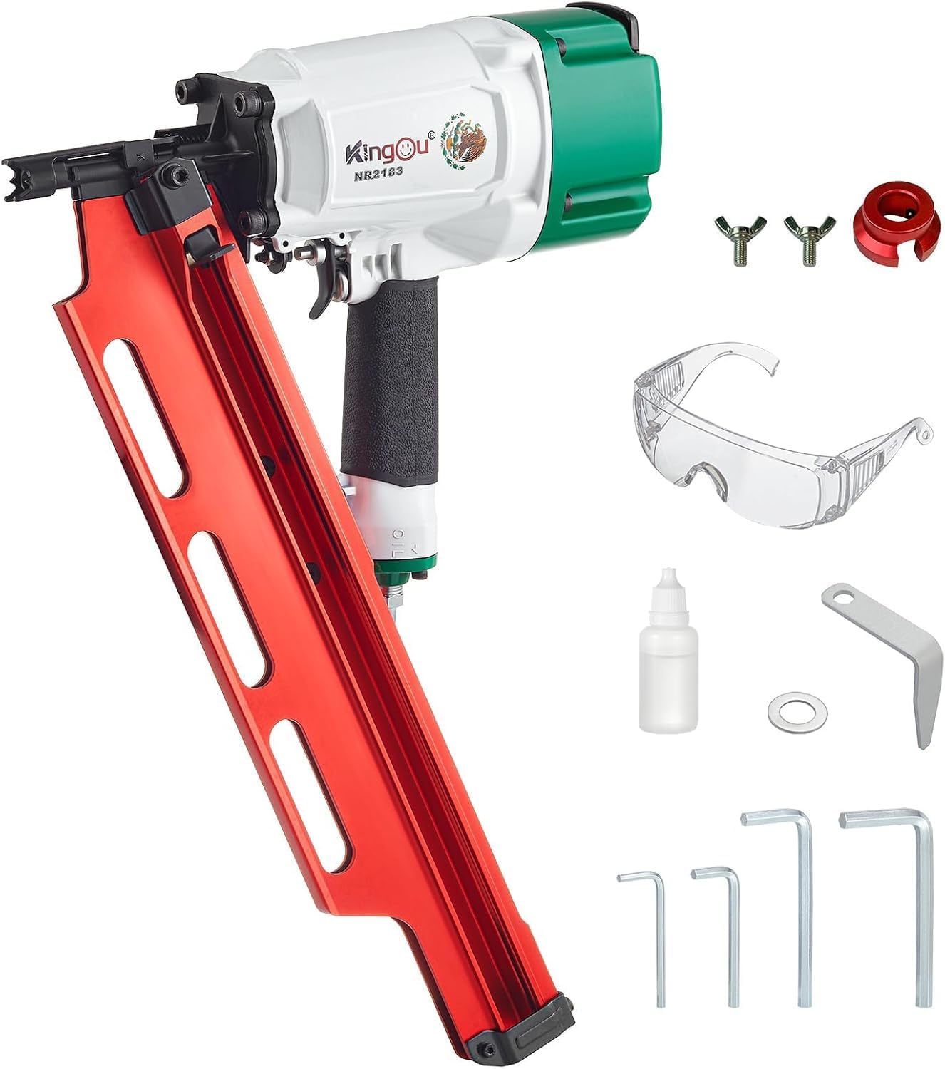 KingOu Mexican Style NR2183 21 Degree Aluminum Magazine Framing nail gun, Pneumatic Framing Nailer, 2-Inch up to 3-1/4-Inch Plastic Collated Full Head Framing Nails, Framing, Wooden House Building