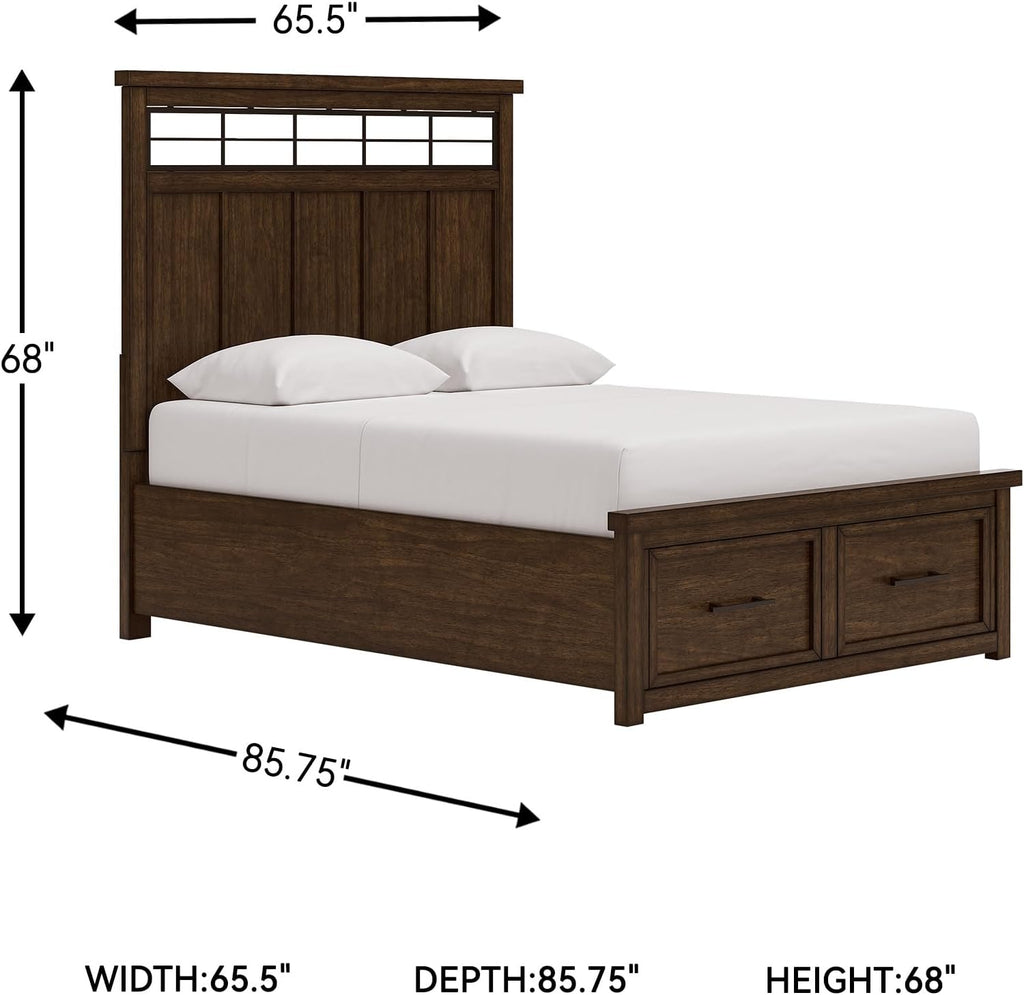 Signature Design by Ashley Taffenbrook Queen Bed Frame with Headboard, 2-Drawer Storage Platform Bed, Hardwood Solids, Mango Wood Veneer, MDF, Rich Brown Finish
