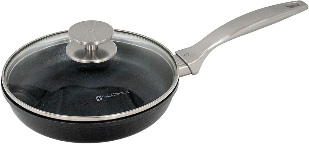 Swiss Diamond Nonstick Frying Pan Hybrid Ceramic and Diamond-Infused Fry Pan With Glass Lid, Dou Ceramic, Dishwasher and Oven Safe Fry Pans (8 IN)