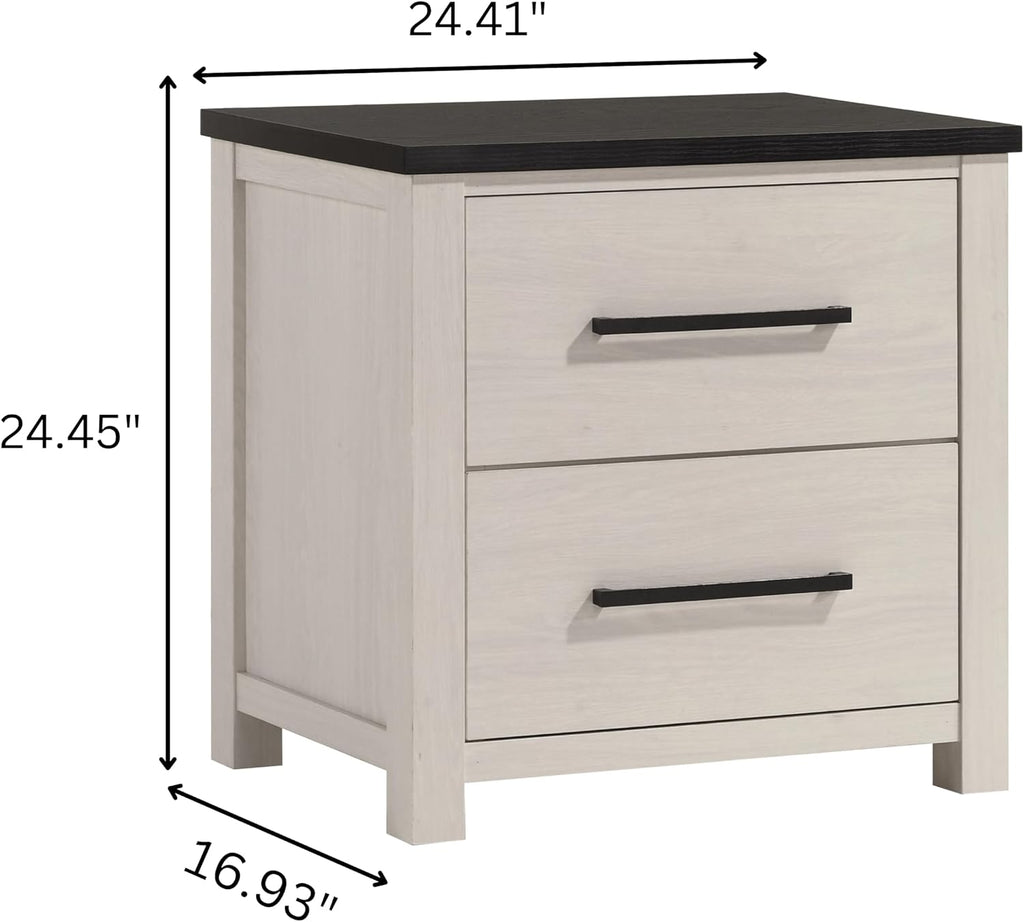 Roundhill Furniture Realynn 3-Piece Wood Bedroom Set, King Size Panel Bed with 2 Nightstands, Off-White Finish