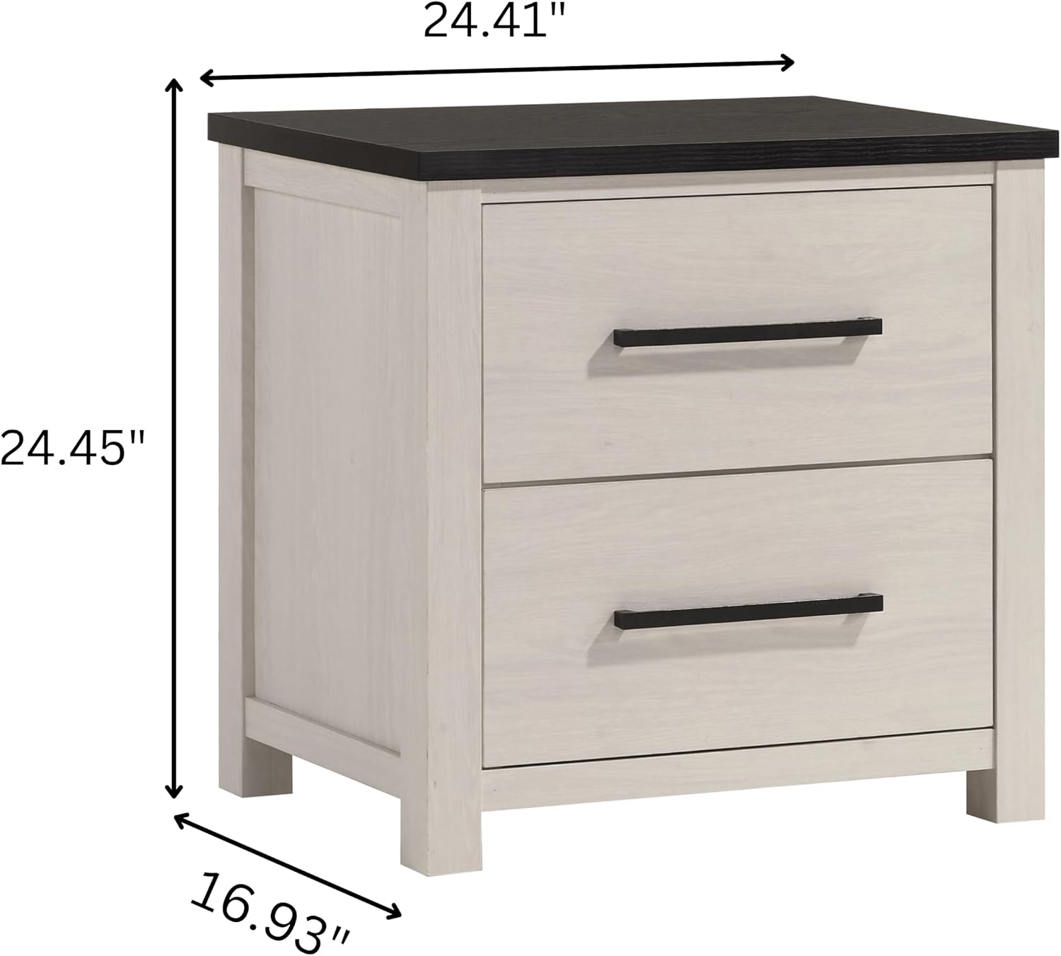 Roundhill Furniture Realynn 3-Piece Wood Bedroom Set, King Size Panel Bed with 2 Nightstands, Off-White Finish