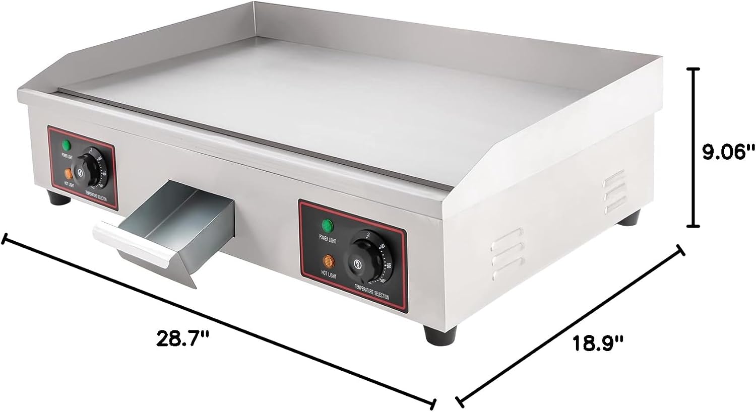 30' Commercial Electric Griddle, 110V 3000W Electric Stainless Steel Countertop Flat Top Griddle Electric Flat Top Grill Teppanyaki Grill with Adjustable Temperature Control 122-572℉ (No Plug)