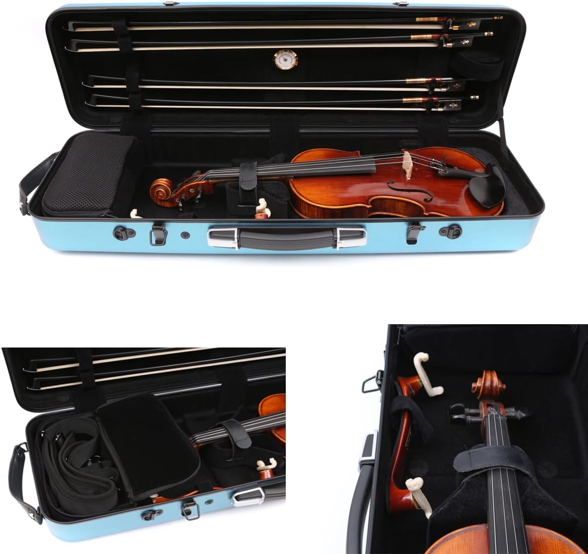 Violin case 4/4 Full size High strength Carbon fiber hard shell Durable handles Internal storage with Backpack straps Music Sheet bag (Blue)