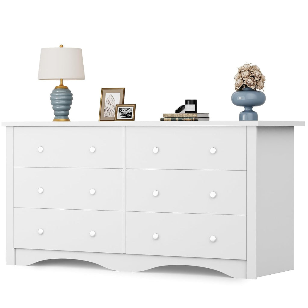 YESHOMY Dresser for Bedroom with 6 Drawers, 47.2' Modern Chest of Drawers, Wooden Dressers, TV Stand for Living Room,Closet, Hallway (White)