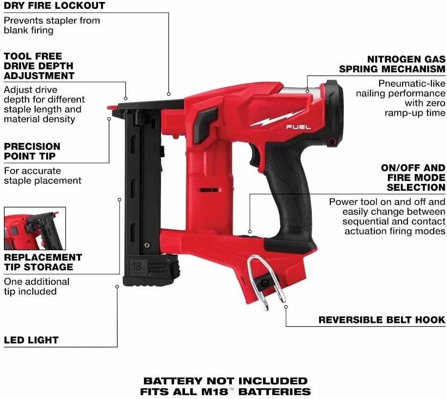New 2749-20 Compact Power Brad Nailers for Milwaukee M18 Fuel 18V 18-Gauge 1/4' Brushless Narrow Crown Stapler - Bare Tool