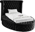 Meridian Furniture Luxus Collection Modern | Contemporary Round Shaped Velvet Upholstered Bed with Deep Button Tufting and Footboard Storage, Twin, Black