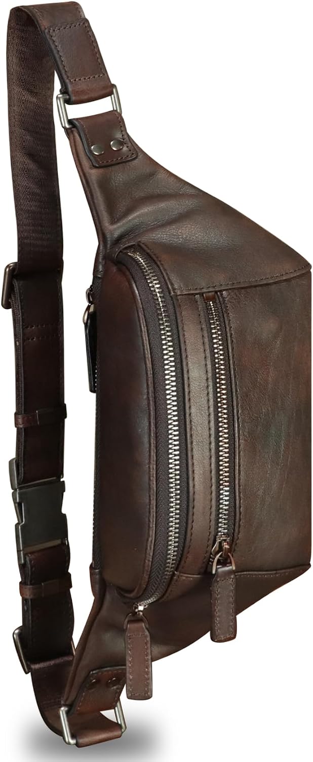 Genuine Leather Fanny Pack for Women and Men Vintage Real Leather Waist Bag Hip Bum Crossbody Sling Bags (Coffee)