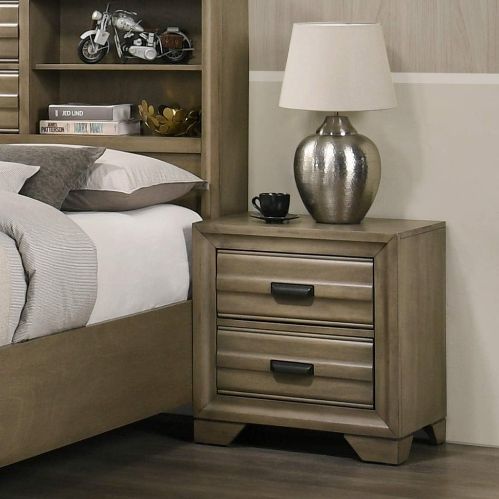 Roundhill Furniture Loiret Wood Storage Platform King Bedroom Set with Dresser, Mirror, Two Nightstands, Chest, Light Gray