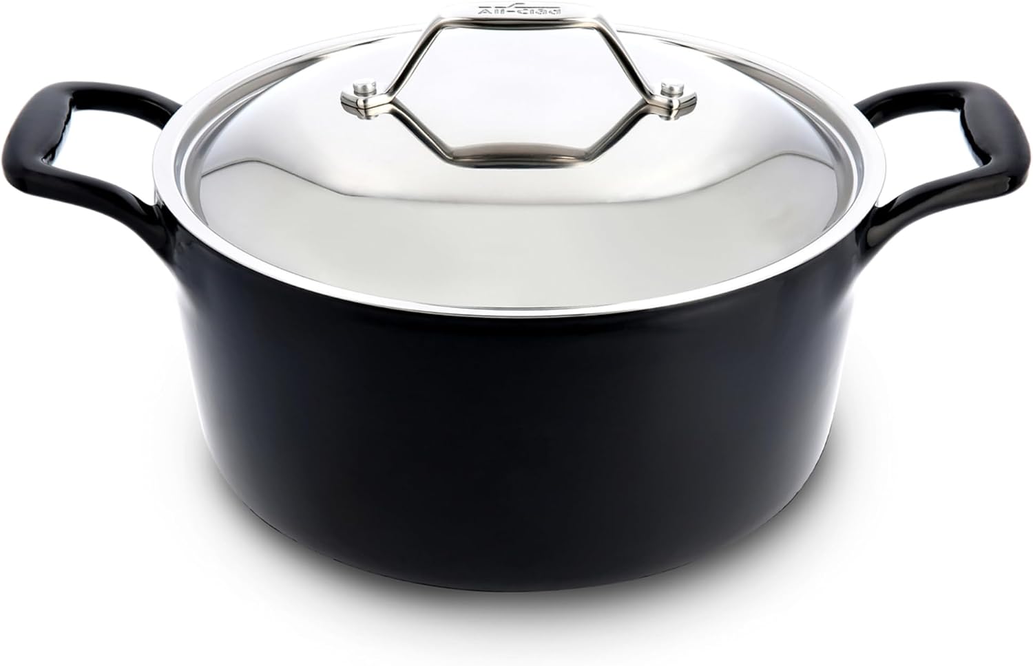 All-Clad Cast Iron Stockpot, 6 Qt Enameled Cast Iron Dutch Oven with Lid, Grill, Oven Safe up to 650F, Pot Compatible with All Stovetops (Gas, Electric & Induction), Easy-Clean, Cookware, Black