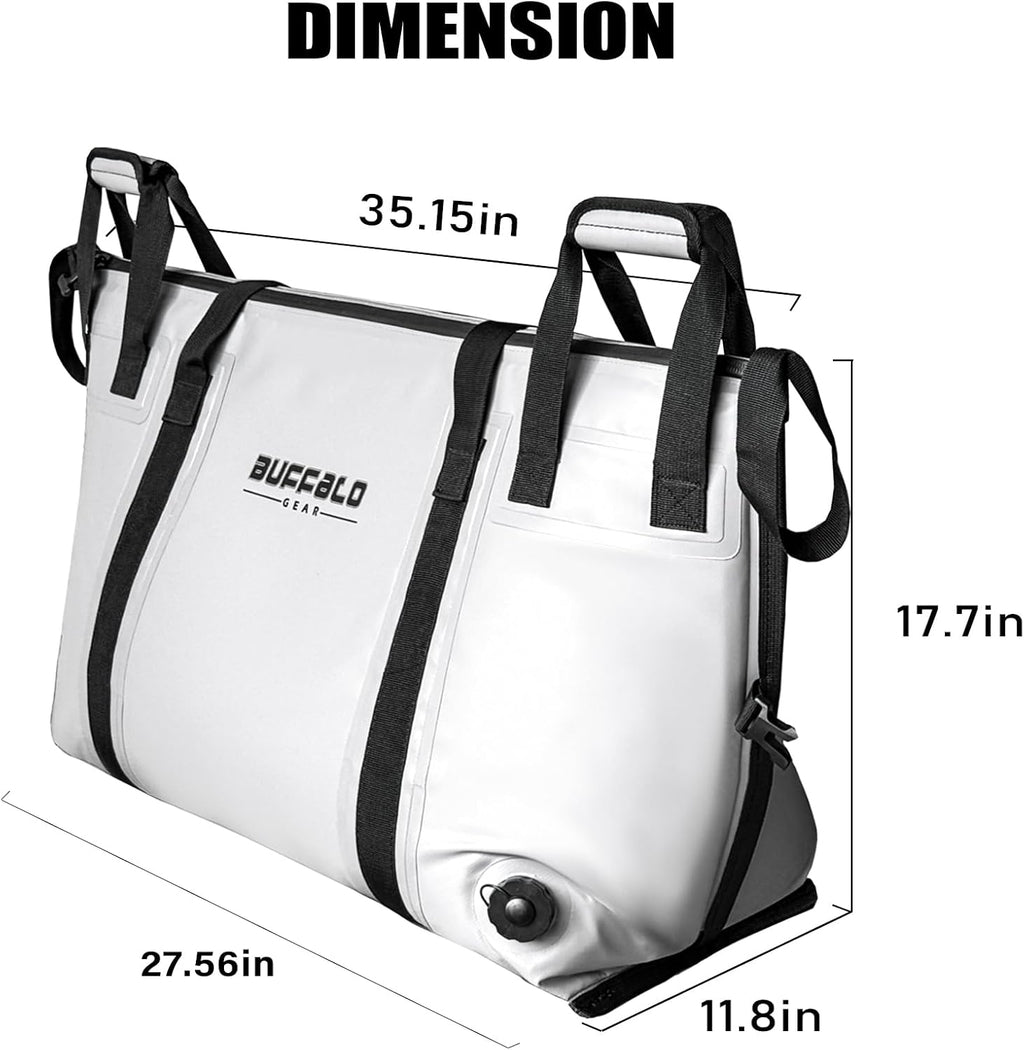 Buffalo Gear Insulated Fish Cooler - 27.5QT 58QT Waterproof Flat Bottom Bag, Leakproof and Fishing Kill Bag