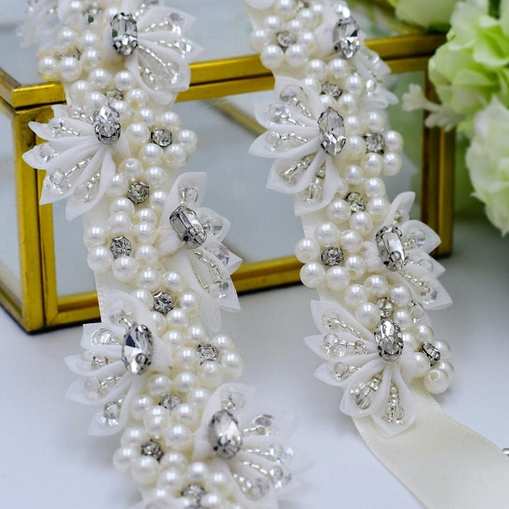 Fancy Princess Bridal Belt With Pearl Flower Rhinestone Wedding Dress Embellished Sash Flower Girl Maternity Belt